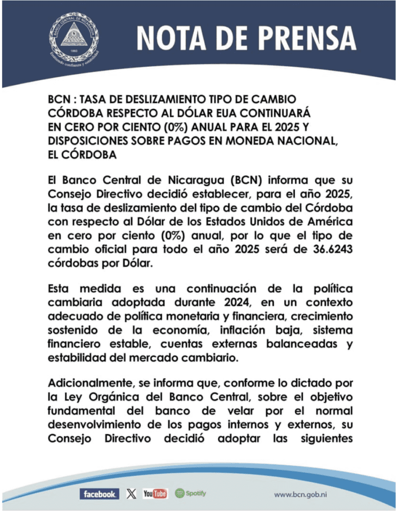 Así funcionará el uso obligado del córdoba en las operaciones financieras de Nicaragua a partir de 2025 